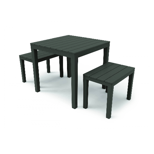Dmora Set salotto da esterno Dkabash, Set da giardino con 1 tavolo quadrato e 2 panche