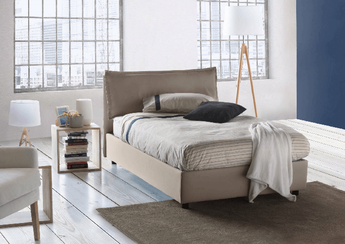Talamo Italia Letto piazza e mezza Daalt, Letto contenitore con rivestimento in tessuto