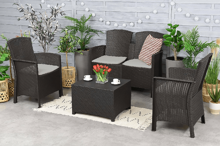 Dmora Set salotto da esterno Dmorat, Set da giardino con cuscini