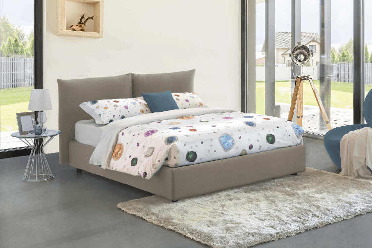 Talamo Italia Letto matrimoniale Dbrunor, Letto contenitore con rivestimento in tessuto