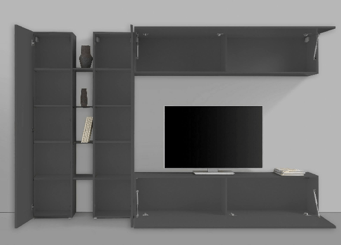 Dmora Parete attrezzata Dboudr, Set salotto porta TV a 4 ante, Mobile soggiorno multiuso