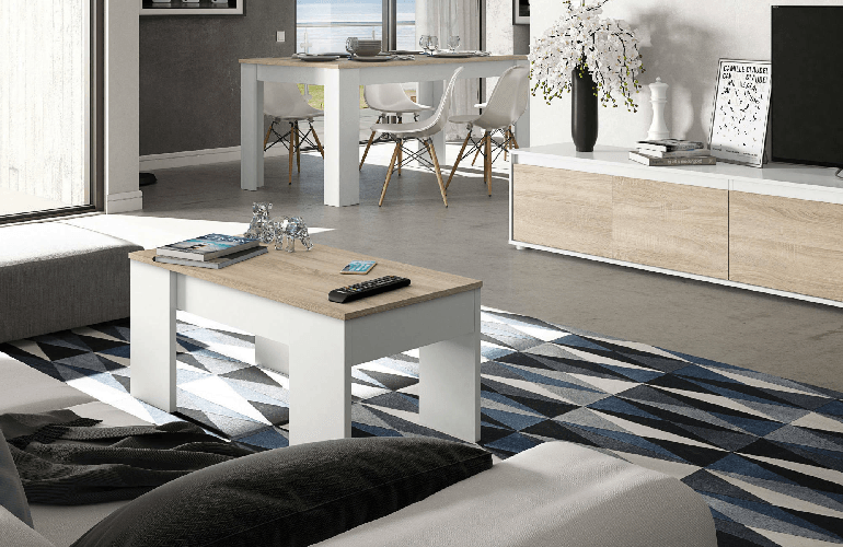 Dmora Tavolino da salotto Dleal, Tavolino da caffè con piano elevabile, Tavolo basso da soggiorno