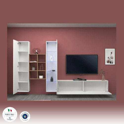 Dmora Parete attrezzata Dcragn, Set salotto porta TV a 3 ante