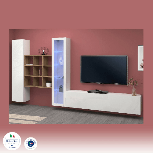 Dmora Parete attrezzata Dcapann, Set salotto porta TV a 3 ante