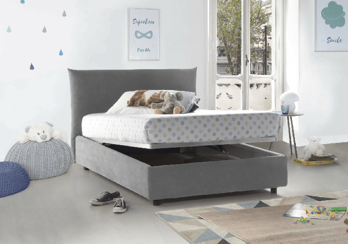 Talamo Italia Letto piazza e mezza Dbranc, Letto contenitore con rivestimento in tessuto