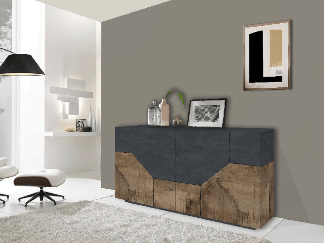 Dmora Credenza Dasllan, Madia da cucina a 4 ante geometriche, Buffet da soggiorno, Madia da cucina