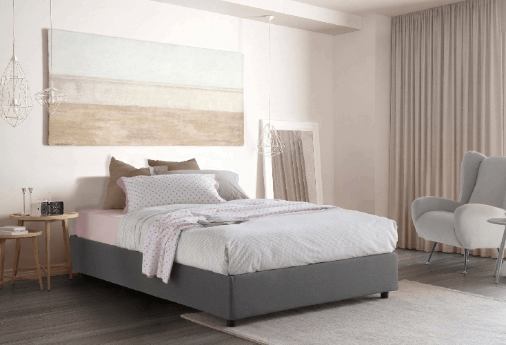 Talamo Italia Letto matrimoniale Ddurant, Letto contenitore con rivestimento in tessuto