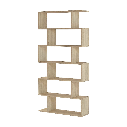Dmora Libreria Dfomme, Mobile portalibri alta bifacciale, Scaffale divisorio con 5 ripiani