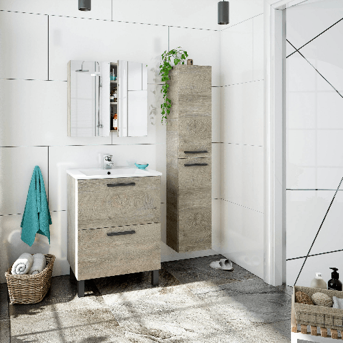 Dmora Colonna bagno Dabado, Mobile a colonna per bagno a 2 ante