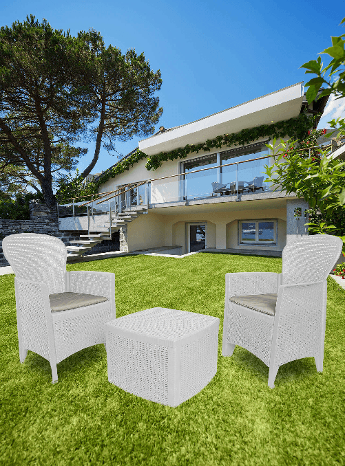 Dmora Set salotto da esterno Dakain, Set da giardino con 2 poltrone ed 1 tavolino contenitore