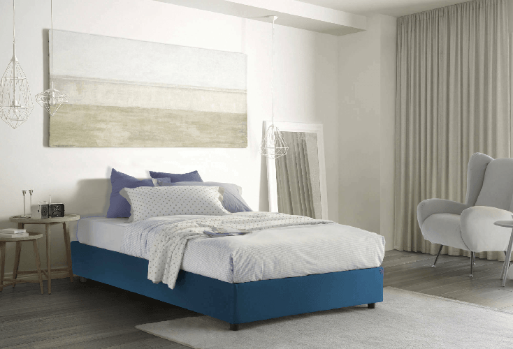 Talamo Italia Letto piazza e mezza Daccardi, Letto contenitore con rivestimento in tessuto