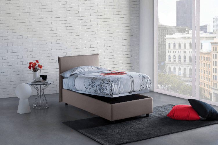 Talamo Italia Letto singolo Dbasell, Letto contenitore con rivestimento in tessuto