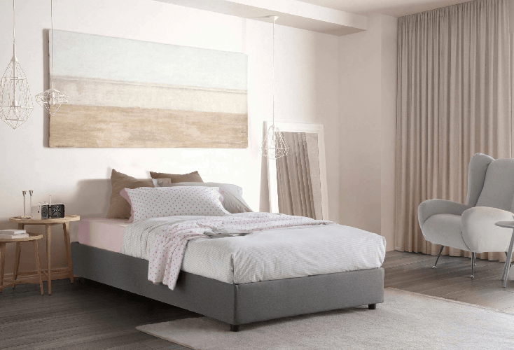 Talamo Italia Letto piazza e mezza Dbamb, Letto contenitore con rivestimento in tessuto