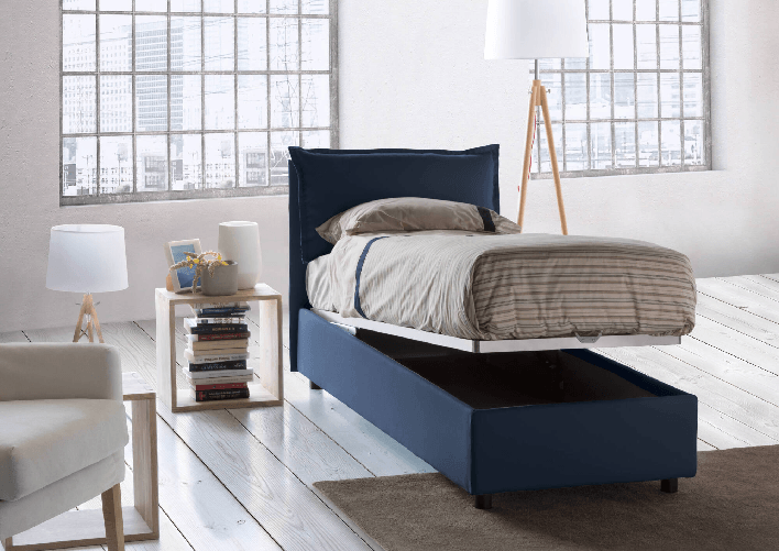 Talamo Italia Letto singolo Dcrnigo, Letto contenitore con rivestimento in tessuto