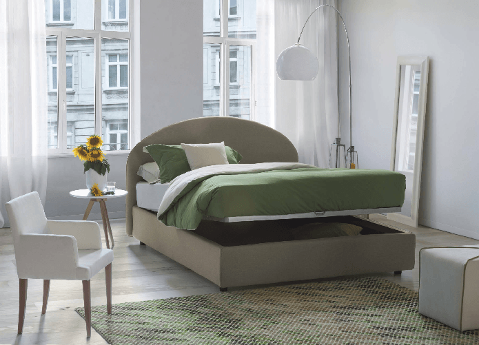 Talamo Italia Letto piazza e mezza Dbogda, Letto contenitore con rivestimento in tessuto