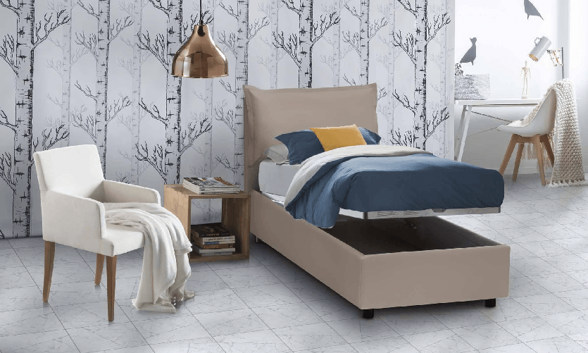 Talamo Italia Letto singolo Dmuriq, Letto contenitore con rivestimento in ecopelle