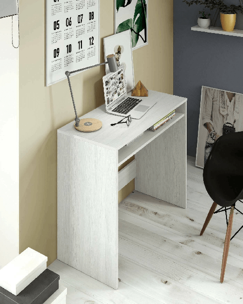 Dmora Scrivania Dmachi, Scrittoio lineare con ripiano fisso, Tavolo da studio o ufficio porta PC