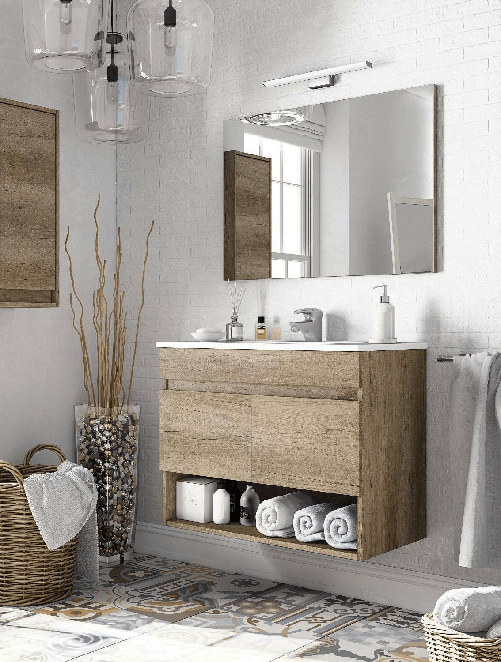 Dmora Mobile sottolavabo Dmele, Mobiletto per bagno a 2 ante