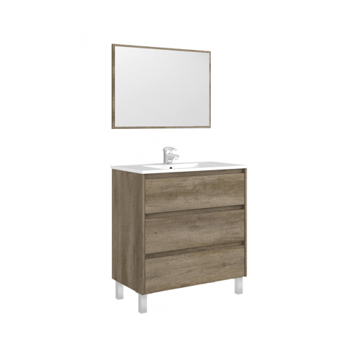 Dmora Mobile sottolavabo Dgadd, Mobiletto per bagno, Armadio a 3 cassetti e specchio