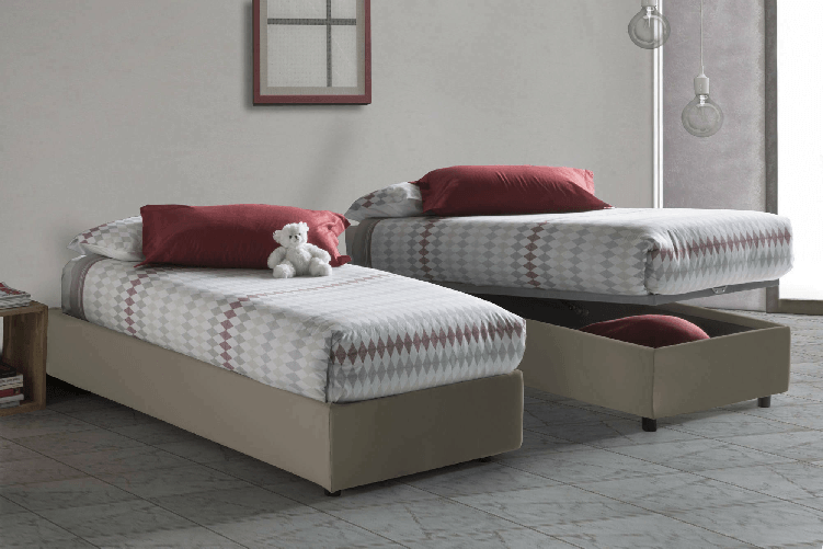 Talamo Italia Letto singolo Dbacci, Letto contenitore con rivestimento in tessuto
