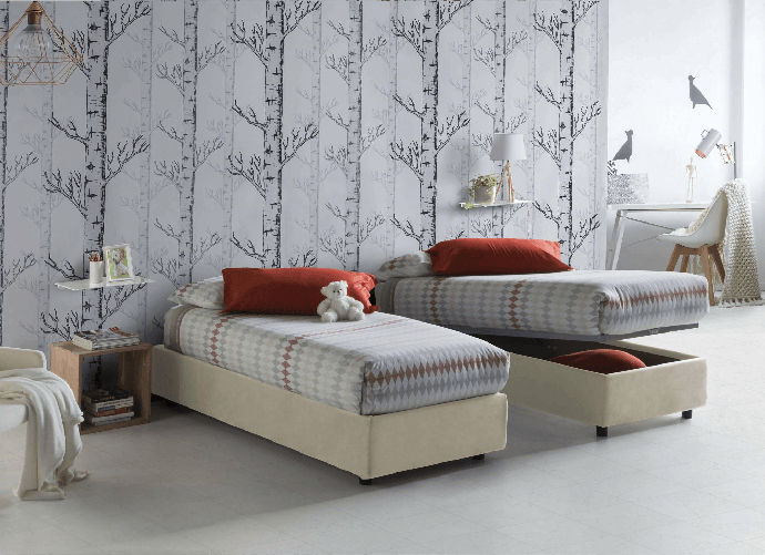 Talamo Italia Letto singolo Dmeol, Letto contenitore con rivestimento in tessuto