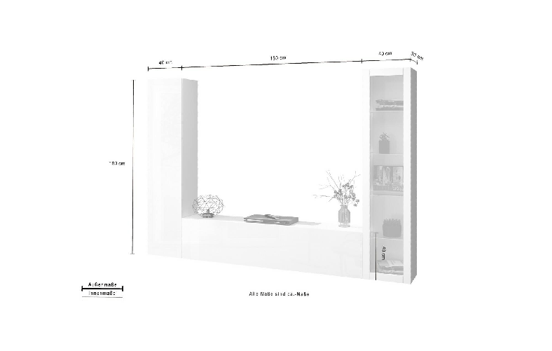 Dmora Parete attrezzata Dekda, Set salotto porta TV a 3 ante