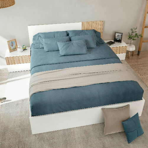 Dmora Testiera letto Doyon, Testata letto con 2 comodini, Set per camera da letto, 266x34h89 cm