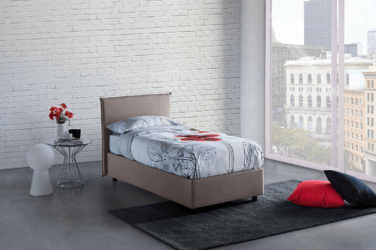 Talamo Italia Letto singolo Dbach, Letto contenitore con rivestimento in tessuto