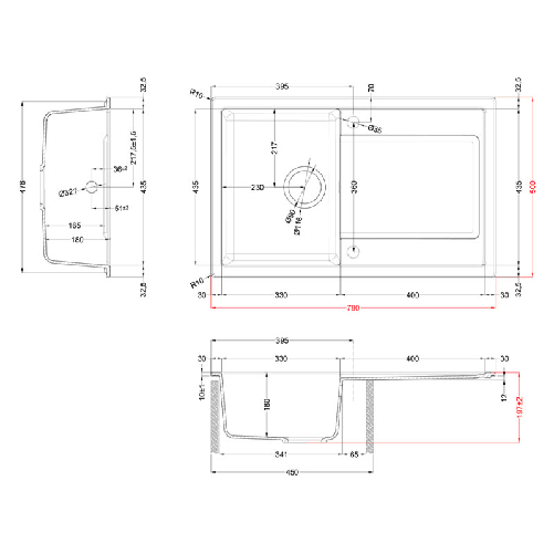 Elleci Lavello Incasso 1 vasca 79x50 Life 300 Granitek Grigio Titanium LM230073