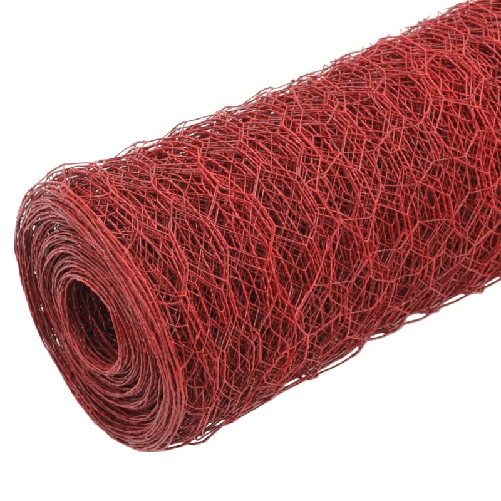 vidaXL Recinzione in Rete per Pollaio in Acciaio e PVC 25x0,75 m Rossa