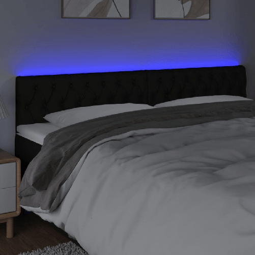 Testiera a LED Nera 180x7x78/88 cm in Tessuto