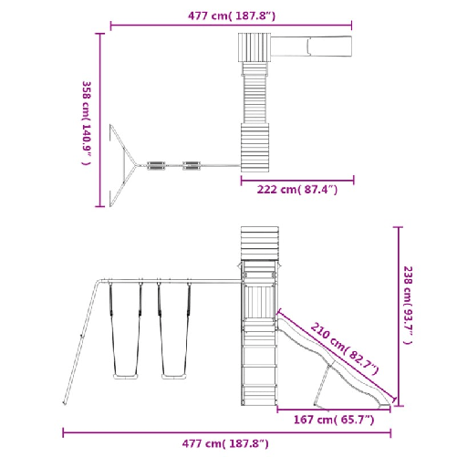 Set da Gioco da Esterno in Legno di Pino Impregnato con Altalena e Scivolo a onde
