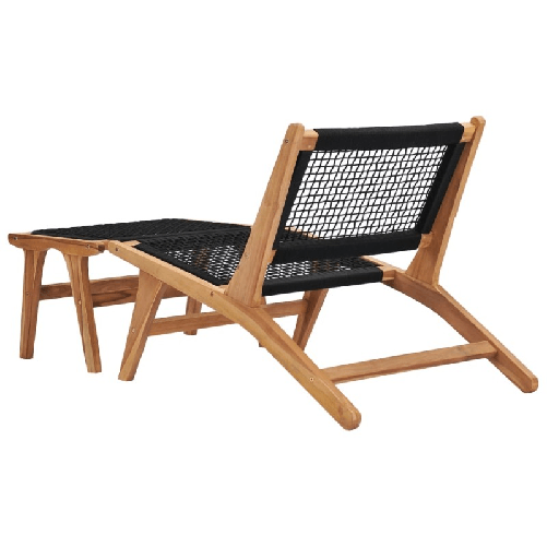 Sedia a Sdraio con Poggiapiedi in Legno Massello di Teak e Corda