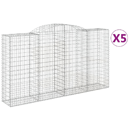 vidaXL Cesti Gabbioni ad Arco 5 pz 300x50x160/180 cm Ferro Zincato