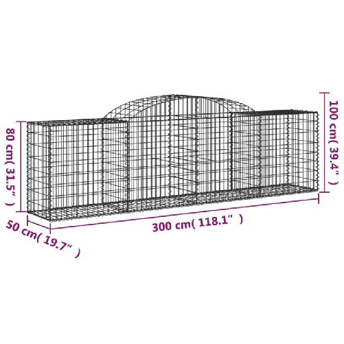 vidaXL Cesti Gabbioni ad Arco 11 pz 300x50x80/100 cm Ferro Zincato