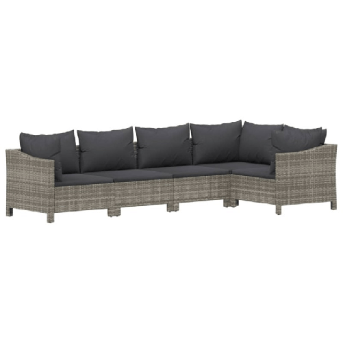 Set Divani da Giardino 5 pz con Cuscini in Polyrattan Grigio