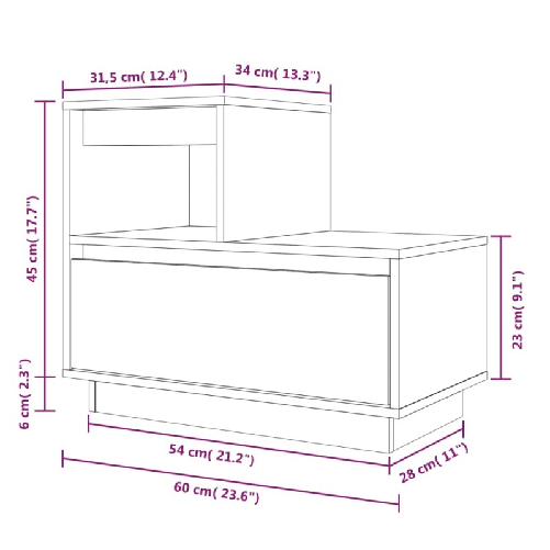vidaXL Comodino 60x34x51 cm in Legno Massello di Pino