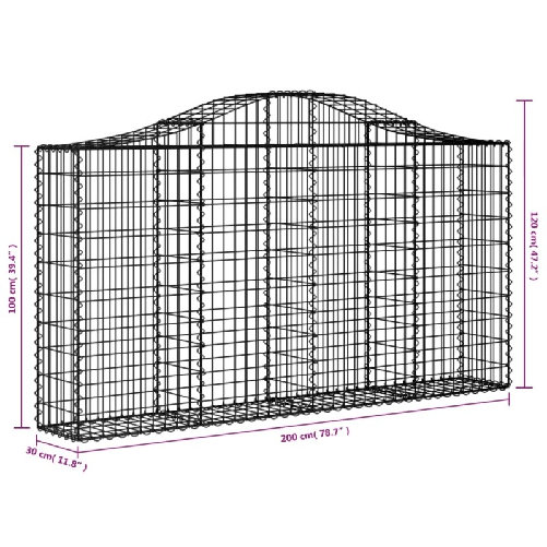 vidaXL Cesti Gabbioni ad Arco 11 pz 200x30x100/120 cm Ferro Zincato