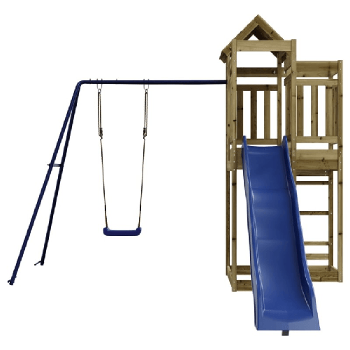 Set da Gioco da Esterno in Legno di Pino Impregnato con Altalena e Scivolo a onde