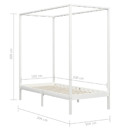 vidaXL Giroletto a Baldacchino Bianco Legno Massello di Pino 100x200cm