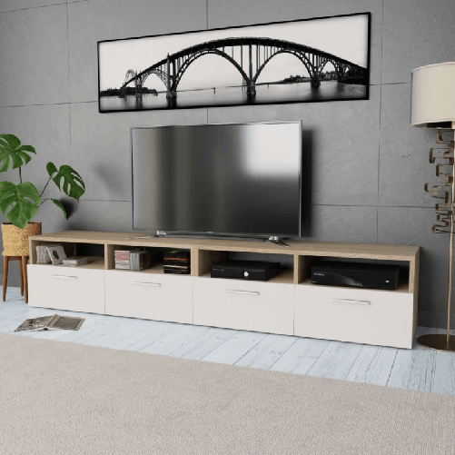 vidaXL Mobile Porta TV 2 pz in Truciolato 95x35x36 cm Rovere e Bianco