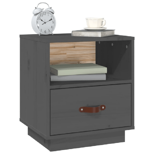 Comodino Grigio 40x34x45 cm in Legno Massello di Pino