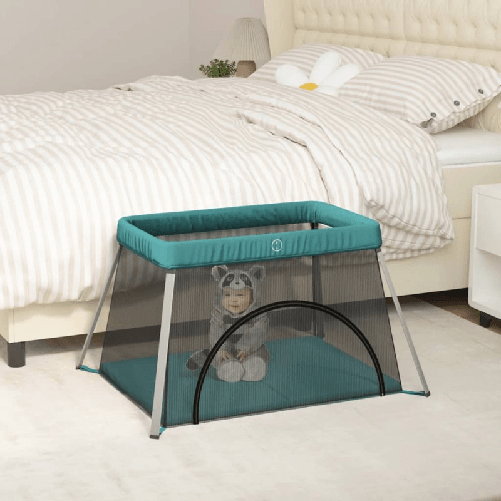 vidaXL Box per Bambini con Materasso Verde Tessuto di Lino