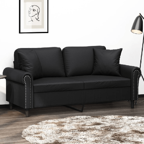 vidaXL Divano a 2 Posti con Cuscini Nero 140 cm in Similpelle