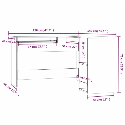 Scrivania Angolare Grigio Sonoma 120x140x75cm Legno ingegnerizzato