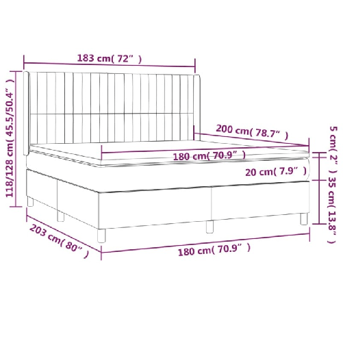 Letto a Molle con Materasso e LED Blu Scuro 180x200 cm
