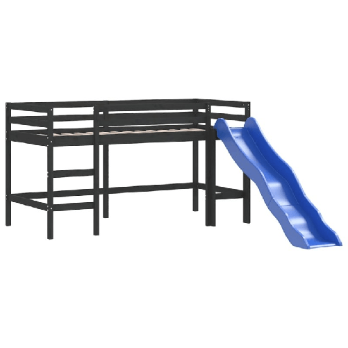 Letto Soppalco con Scivolo Bambini Nero 80x200cm Massello Pino