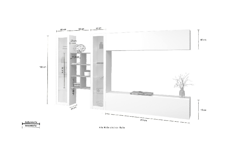 Dmora Parete attrezzata Dcaprin, Set salotto porta TV a 4 ante, Mobile soggiorno multiuso