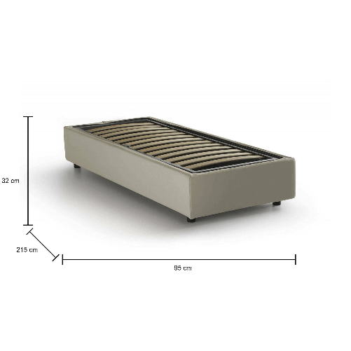 Talamo Italia Letto singolo Dbacci, Letto contenitore con rivestimento in tessuto