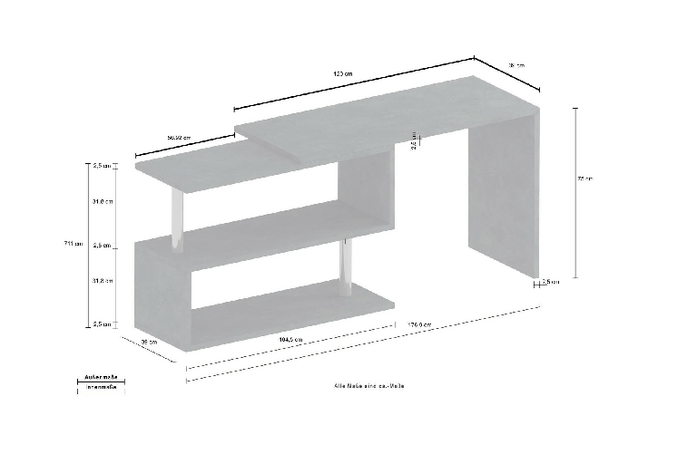 Dmora Scrivania Dascagn, Scrittoio angolare porta PC, Tavolo multiuso per ufficio
